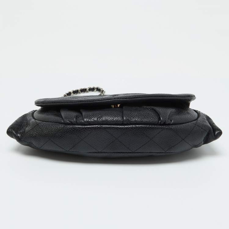 Pre Owned Chanel Black Caviar Leather Half Moon Wallet On Chain