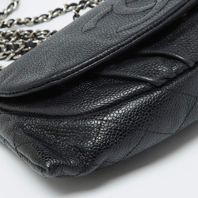 Pre Owned Chanel Black Caviar Leather Half Moon Wallet On Chain