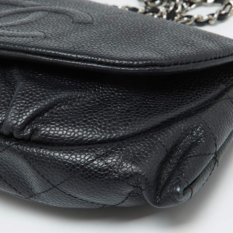 Pre Owned Chanel Black Caviar Leather Half Moon Wallet On Chain