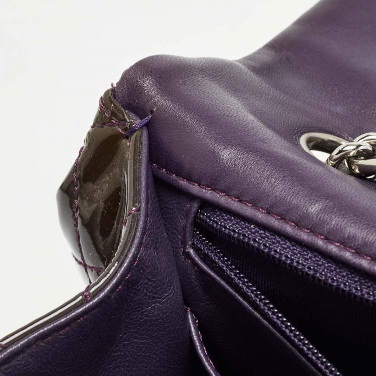 Pre Owned Chanel Plum Quilted Patent Leather Jumbo Classic Single Flap Bag
