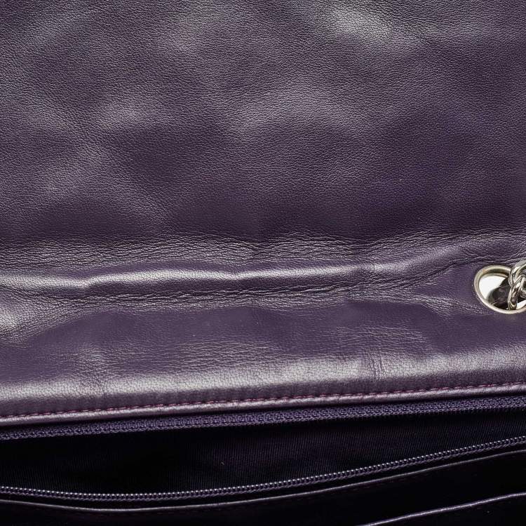 Pre Owned Chanel Plum Quilted Patent Leather Jumbo Classic Single Flap Bag