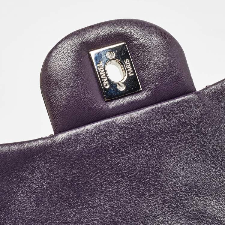 Pre Owned Chanel Plum Quilted Patent Leather Jumbo Classic Single Flap Bag