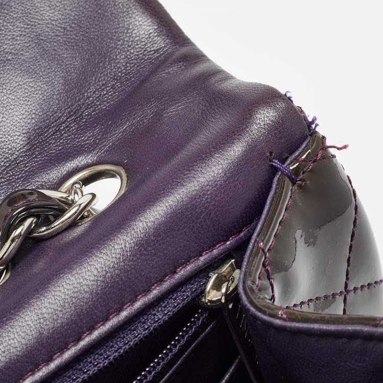 Pre Owned Chanel Plum Quilted Patent Leather Jumbo Classic Single Flap Bag