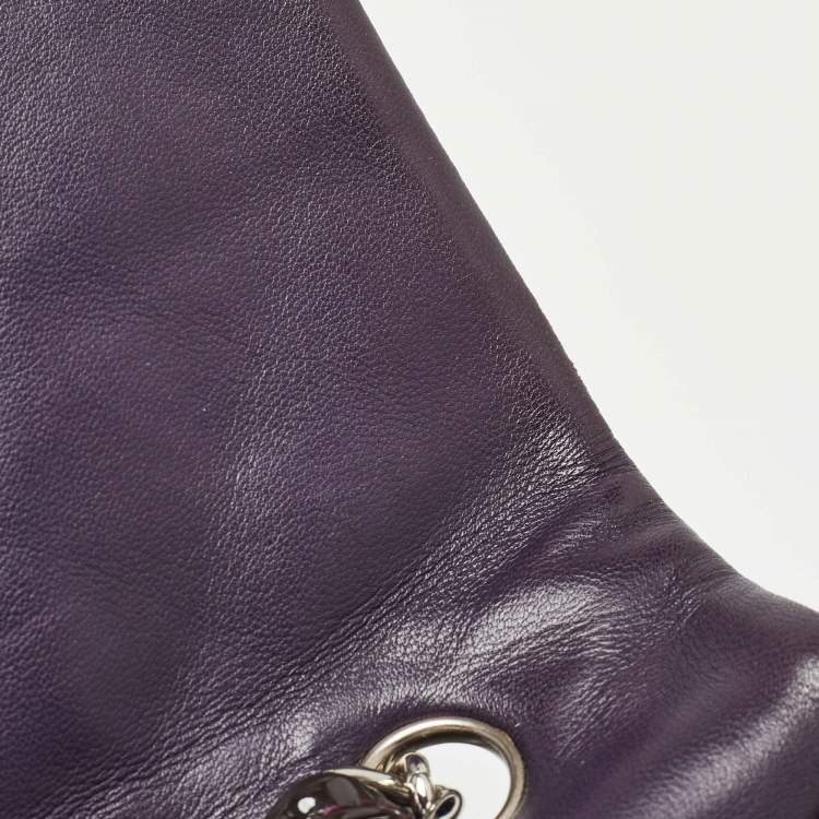 Pre Owned Chanel Plum Quilted Patent Leather Jumbo Classic Single Flap Bag