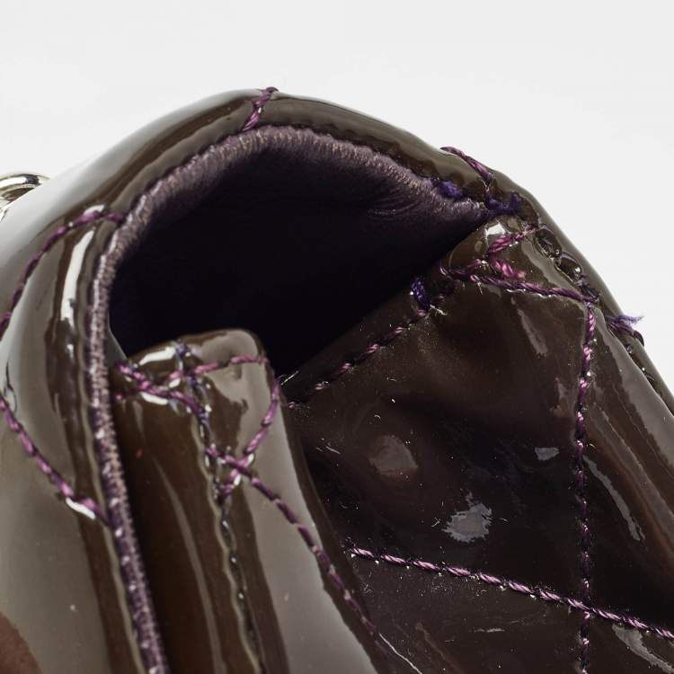 Pre Owned Chanel Plum Quilted Patent Leather Jumbo Classic Single Flap Bag
