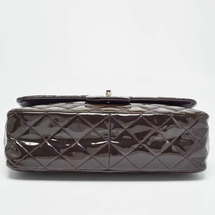 Pre Owned Chanel Plum Quilted Patent Leather Jumbo Classic Single Flap Bag