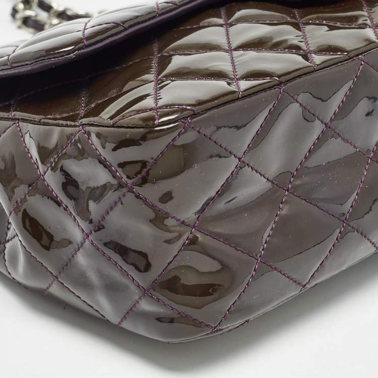 Pre Owned Chanel Plum Quilted Patent Leather Jumbo Classic Single Flap Bag