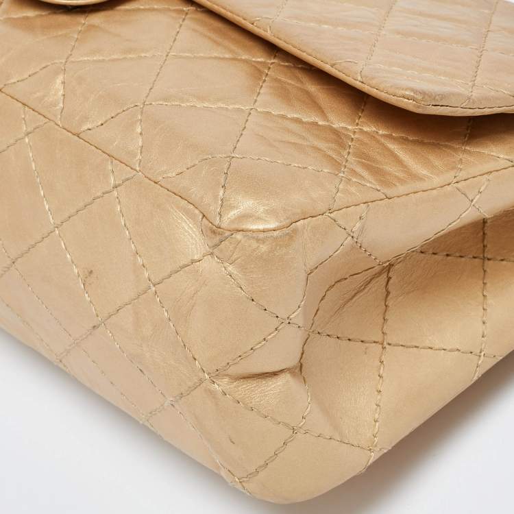 Pre Owned Chanel Gold Quilted Aged Leather Reissue 2.55 Classic 226 Flap Bag