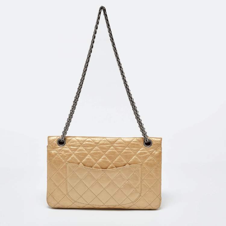 Pre Owned Chanel Gold Quilted Aged Leather Reissue 2.55 Classic 226 Flap Bag