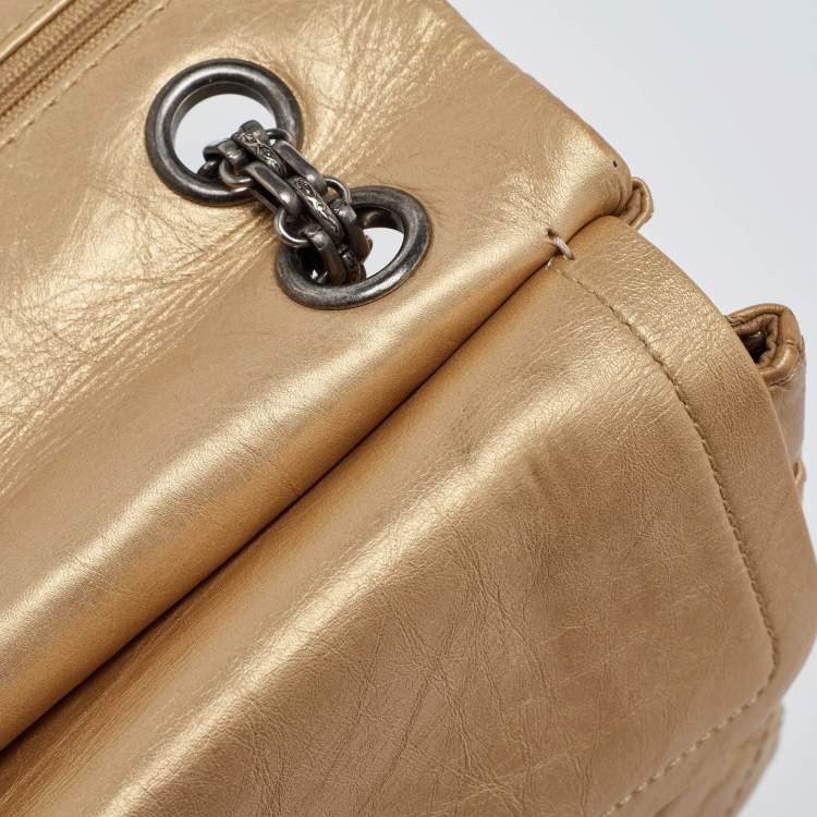 Pre Owned Chanel Gold Quilted Aged Leather Reissue 2.55 Classic 226 Flap Bag