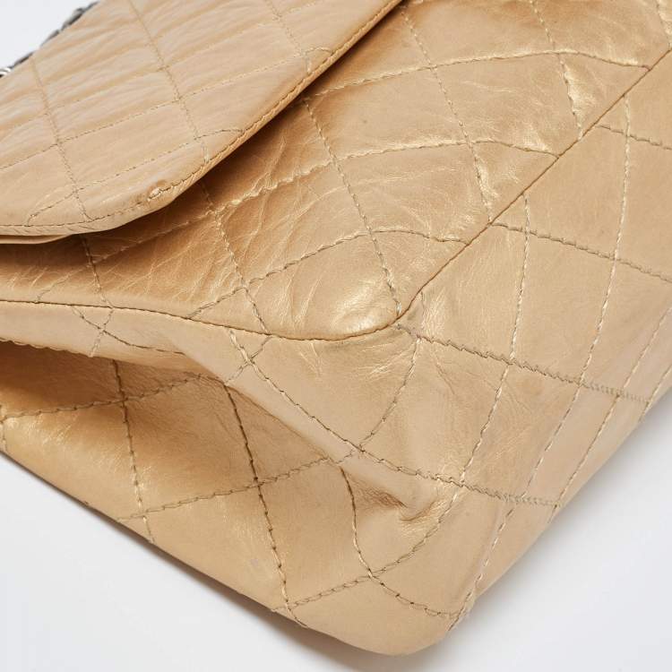 Pre Owned Chanel Gold Quilted Aged Leather Reissue 2.55 Classic 226 Flap Bag