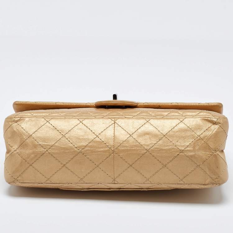 Pre Owned Chanel Gold Quilted Aged Leather Reissue 2.55 Classic 226 Flap Bag