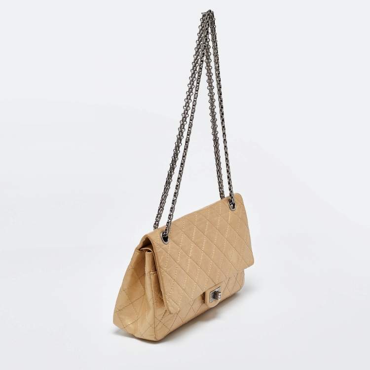 Pre Owned Chanel Gold Quilted Aged Leather Reissue 2.55 Classic 226 Flap Bag