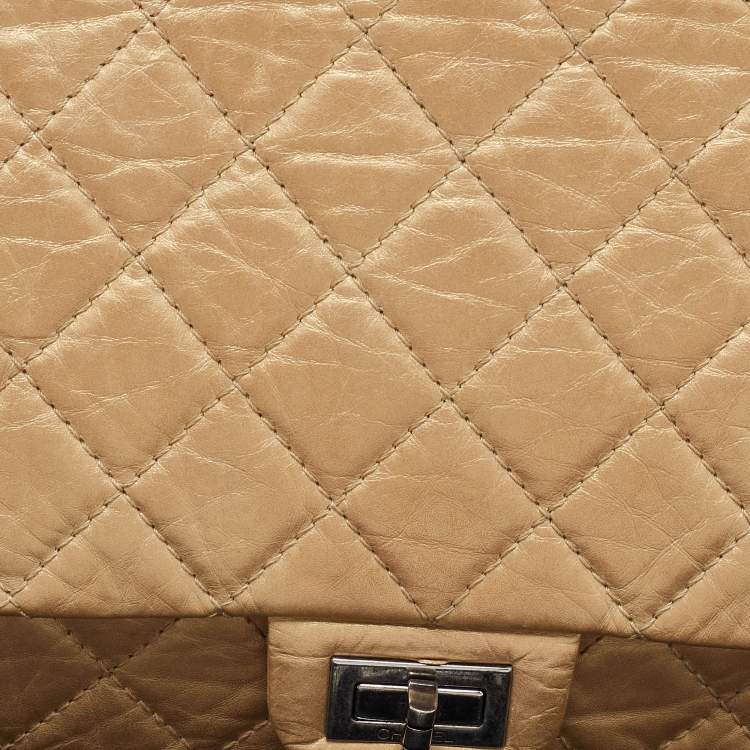 Pre Owned Chanel Gold Quilted Aged Leather Reissue 2.55 Classic 226 Flap Bag