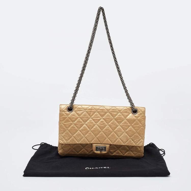 Pre Owned Chanel Gold Quilted Aged Leather Reissue 2.55 Classic 226 Flap Bag