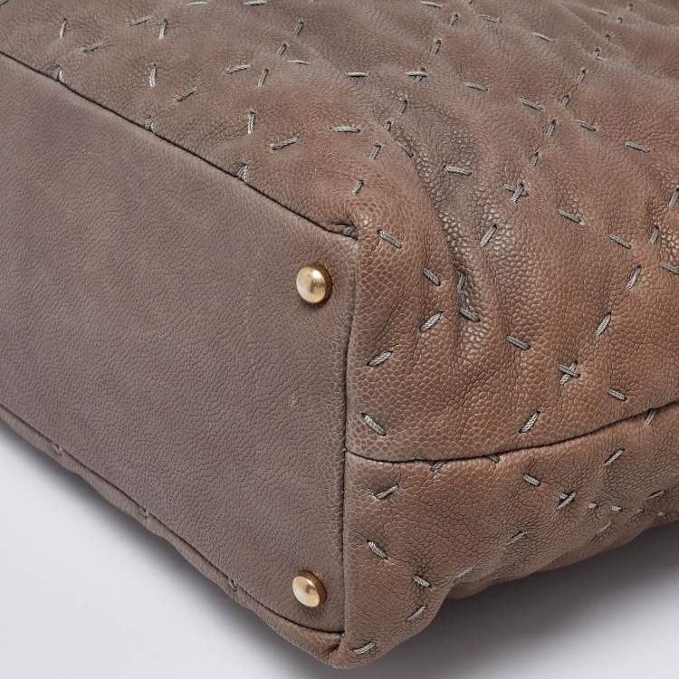 Pre Owned Chanel Brown Quilted Caviar Leather Wild Stitch Tote