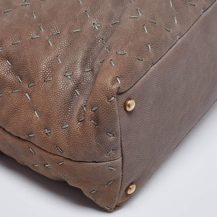Pre Owned Chanel Brown Quilted Caviar Leather Wild Stitch Tote