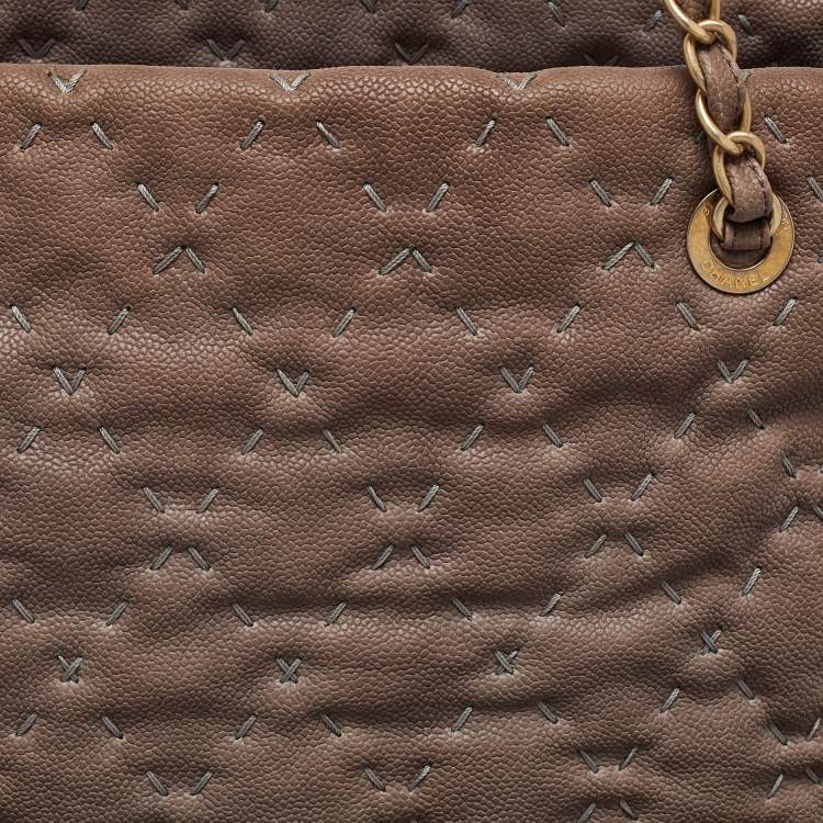 Pre Owned Chanel Brown Quilted Caviar Leather Wild Stitch Tote