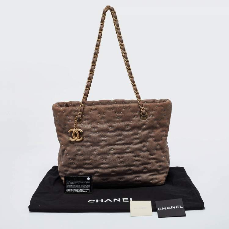 Pre Owned Chanel Brown Quilted Caviar Leather Wild Stitch Tote