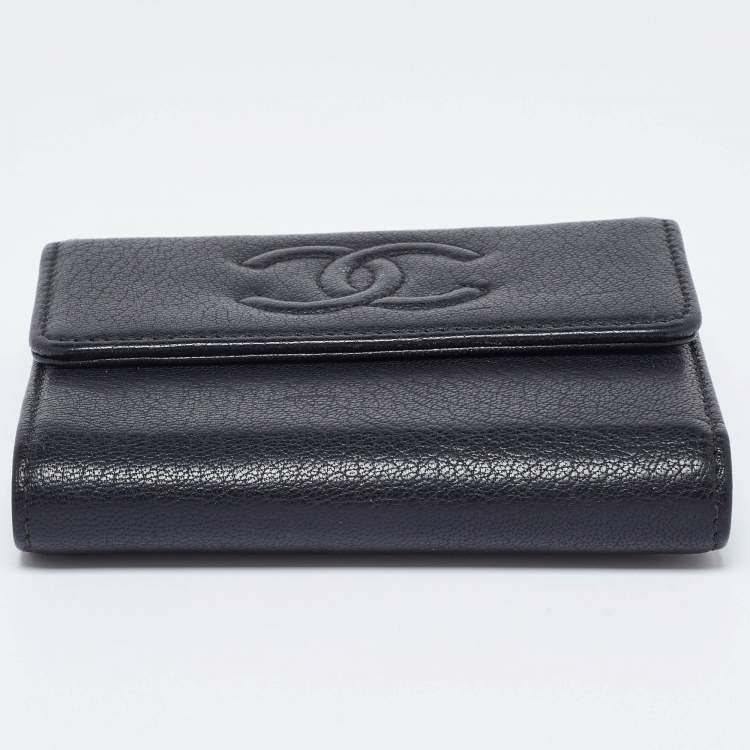 Pre Owned  Chanel Black Leather Timeless CC Flap Trifold Wallet