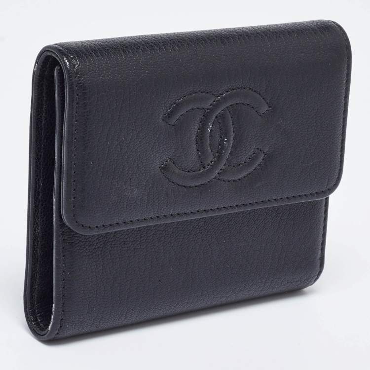 Pre Owned  Chanel Black Leather Timeless CC Flap Trifold Wallet