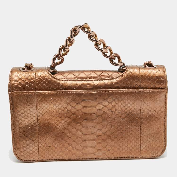 Pre Owned Chanel Rose Gold Python and Leather Medium Perfect Edge Flap Bag
