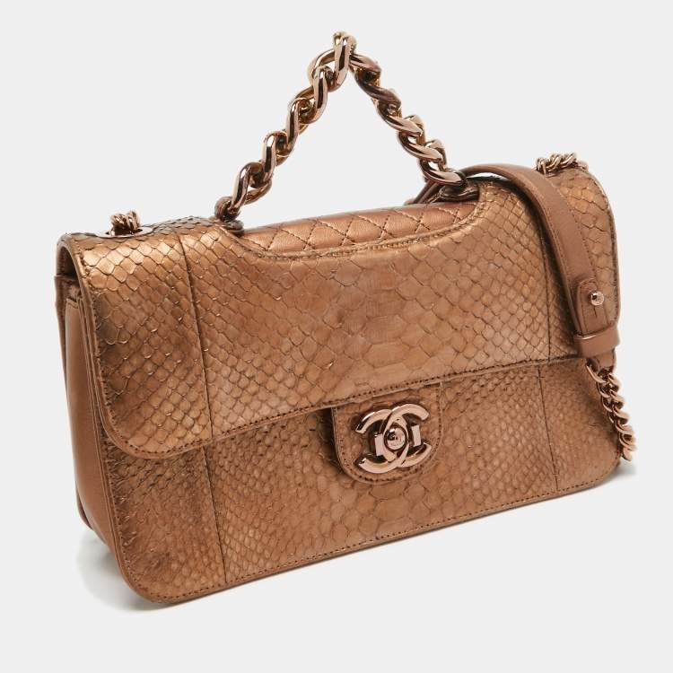 Pre Owned Chanel Rose Gold Python and Leather Medium Perfect Edge Flap Bag