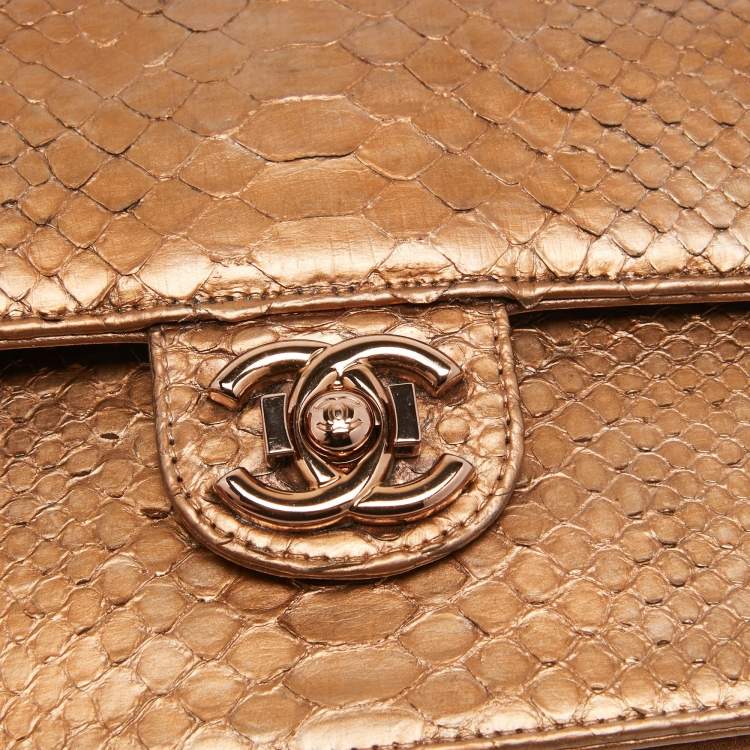 Pre Owned Chanel Rose Gold Python and Leather Medium Perfect Edge Flap Bag