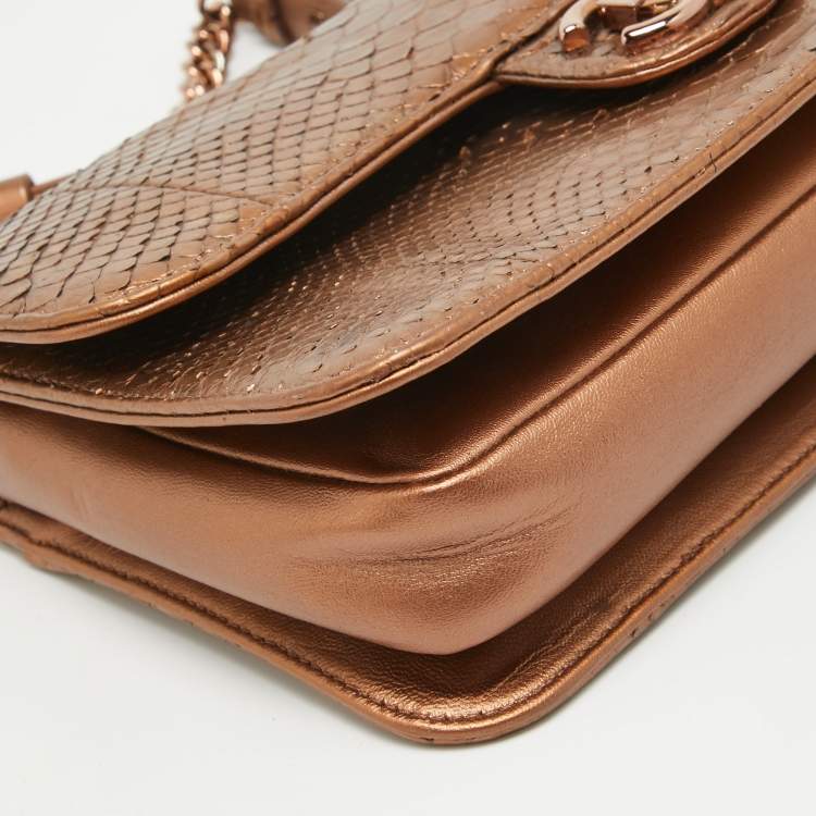 Pre Owned Chanel Rose Gold Python and Leather Medium Perfect Edge Flap Bag