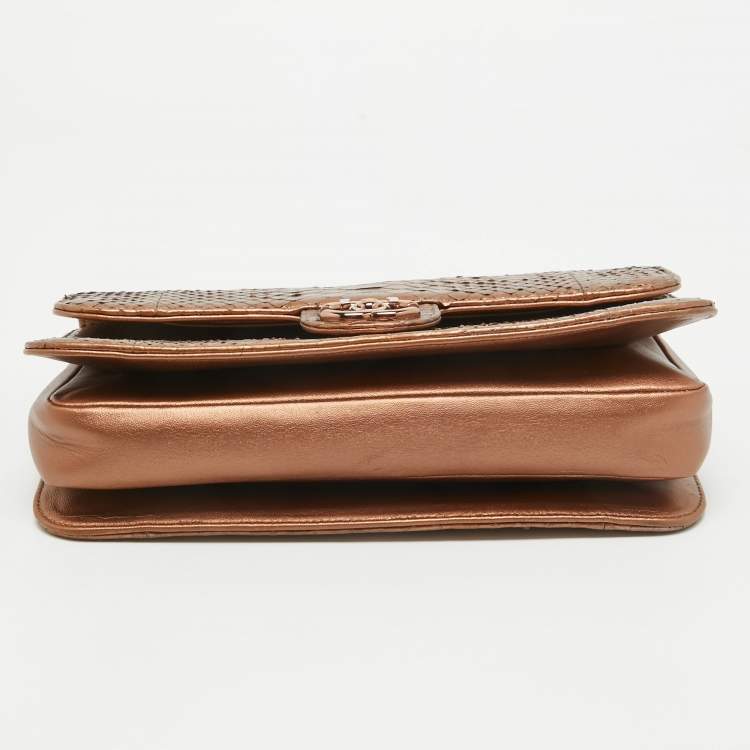 Pre Owned Chanel Rose Gold Python and Leather Medium Perfect Edge Flap Bag