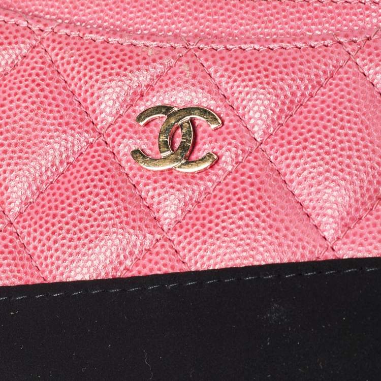 Pre Owned Chanel Pink Quilted Caviar Leather CC Zip Card Holder
