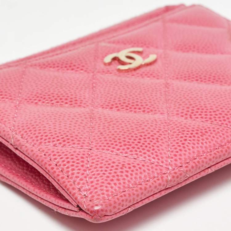 Pre Owned Chanel Pink Quilted Caviar Leather CC Zip Card Holder