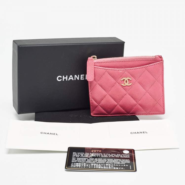 Pre Owned Chanel Pink Quilted Caviar Leather CC Zip Card Holder