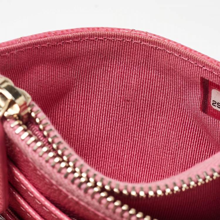 Pre Owned Chanel Pink Quilted Caviar Leather CC Zip Card Holder