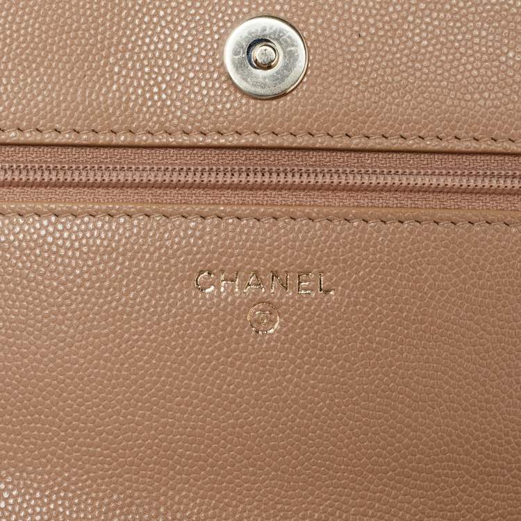 Pre Owned Chanel Beige Quilted Caviar Leather CC Wallet on Chain 