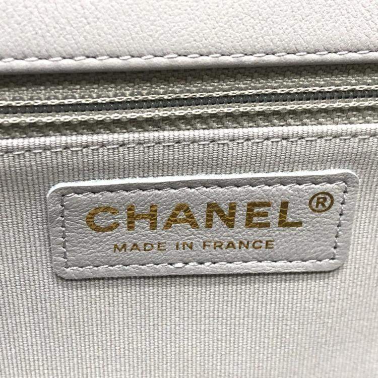 Pre Owned Chanel Grey Calfskin Quilted Small Lady Handle Clutch With Chain 