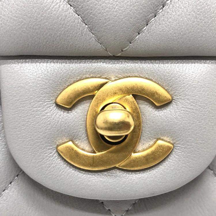 Pre Owned Chanel Grey Calfskin Quilted Small Lady Handle Clutch With Chain 