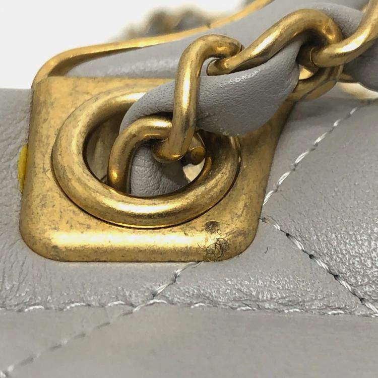 Pre Owned Chanel Grey Calfskin Quilted Small Lady Handle Clutch With Chain 