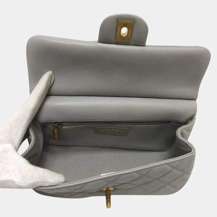 Pre Owned Chanel Grey Calfskin Quilted Small Lady Handle Clutch With Chain 