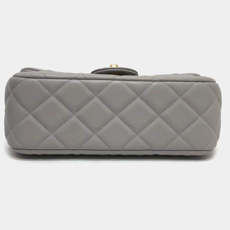 Pre Owned Chanel Grey Calfskin Quilted Small Lady Handle Clutch With Chain 