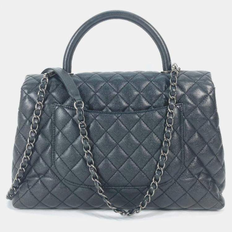 Pre Owned Chanel Black Leather Medium Coco Handle Top Handle Bag