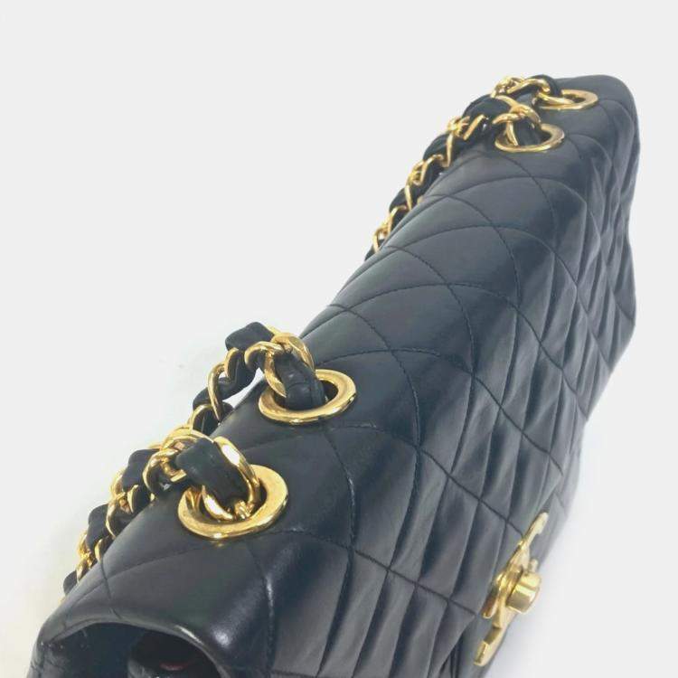Pre Owned Chanel Black Quilted Lambskin Maxi Vintage Classic Single Flap Bag