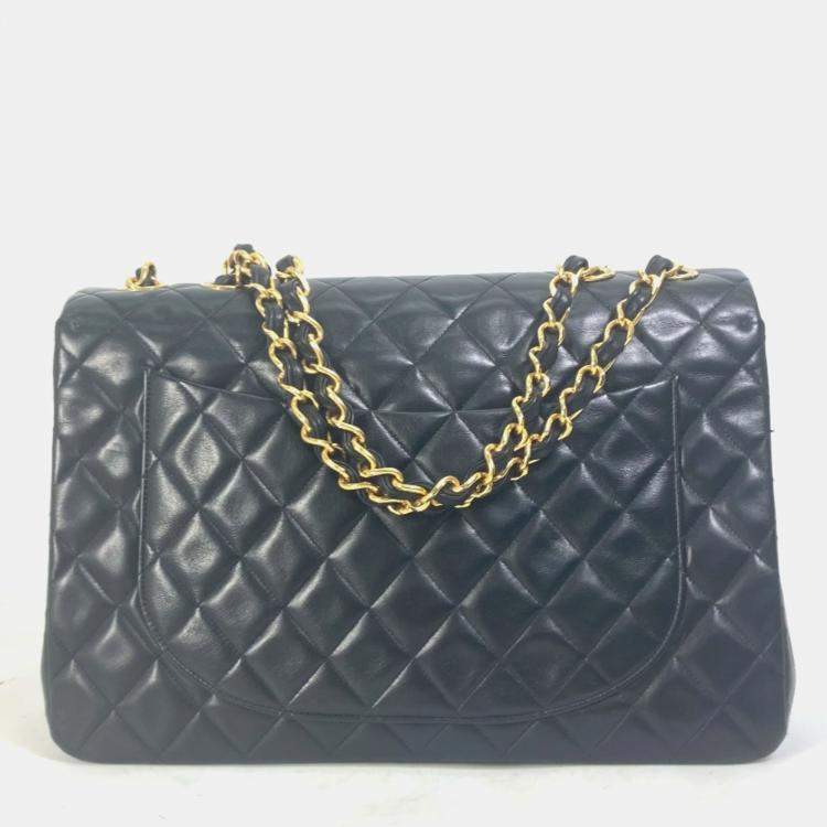 Pre Owned Chanel Black Quilted Lambskin Maxi Vintage Classic Single Flap Bag