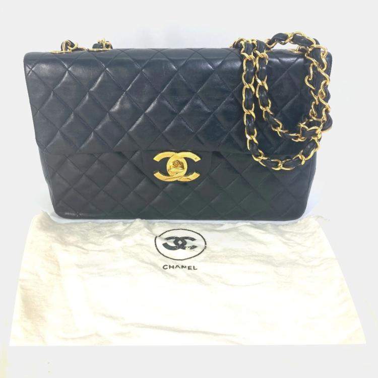 Pre Owned Chanel Black Quilted Lambskin Maxi Vintage Classic Single Flap Bag