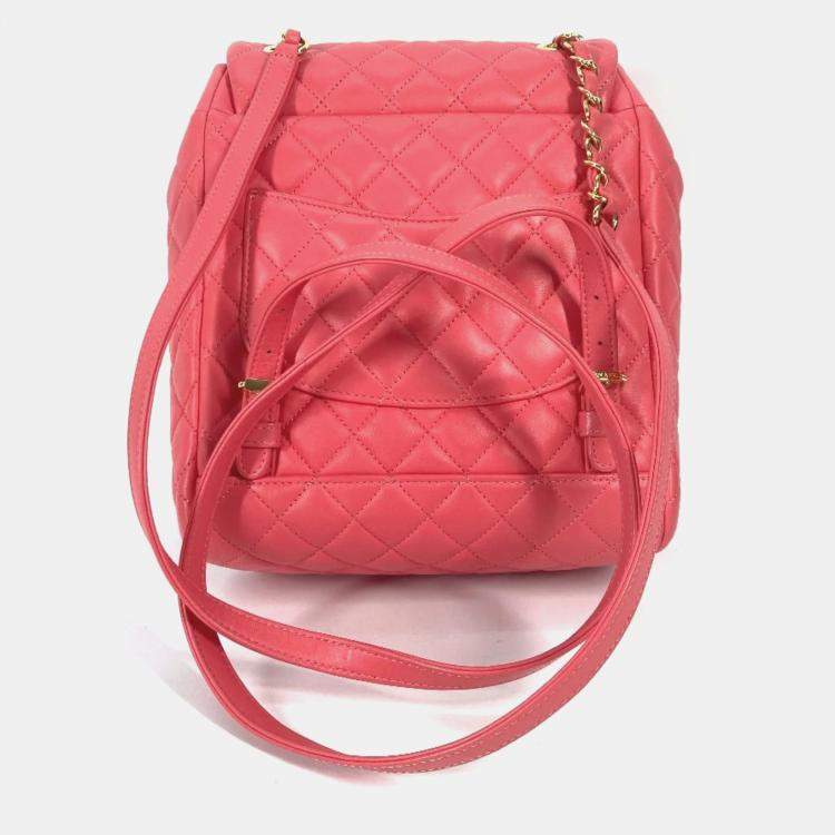 Pre Owned Chanel Pink Leather Small Urban Spirit Backpacks