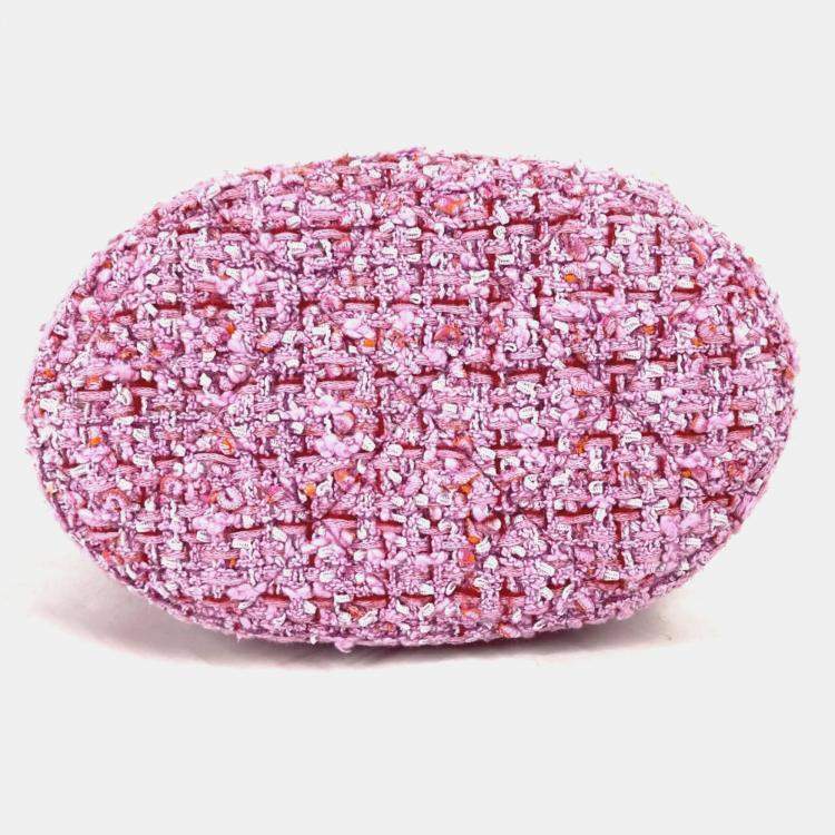 Pre Owned Chanel Tweed Enamel Quilted Pending CC Bucket Drawstring Shoulder Bags