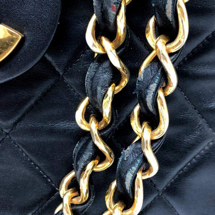 Pre Owned Chanel Black Quilted Lambskin Maxi Jumbo XL Classic Single Flap Bag