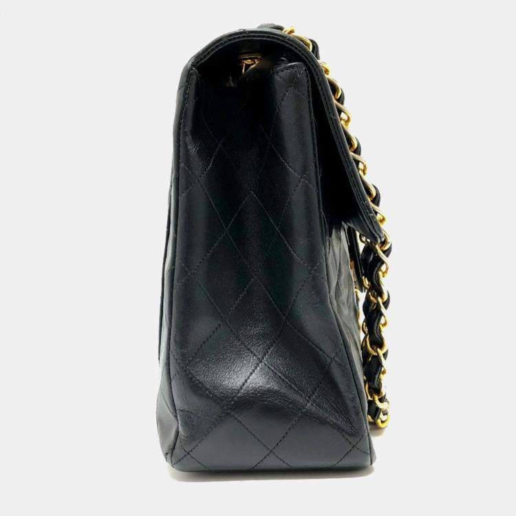 Pre Owned Chanel Black Quilted Lambskin Maxi Jumbo XL Classic Single Flap Bag