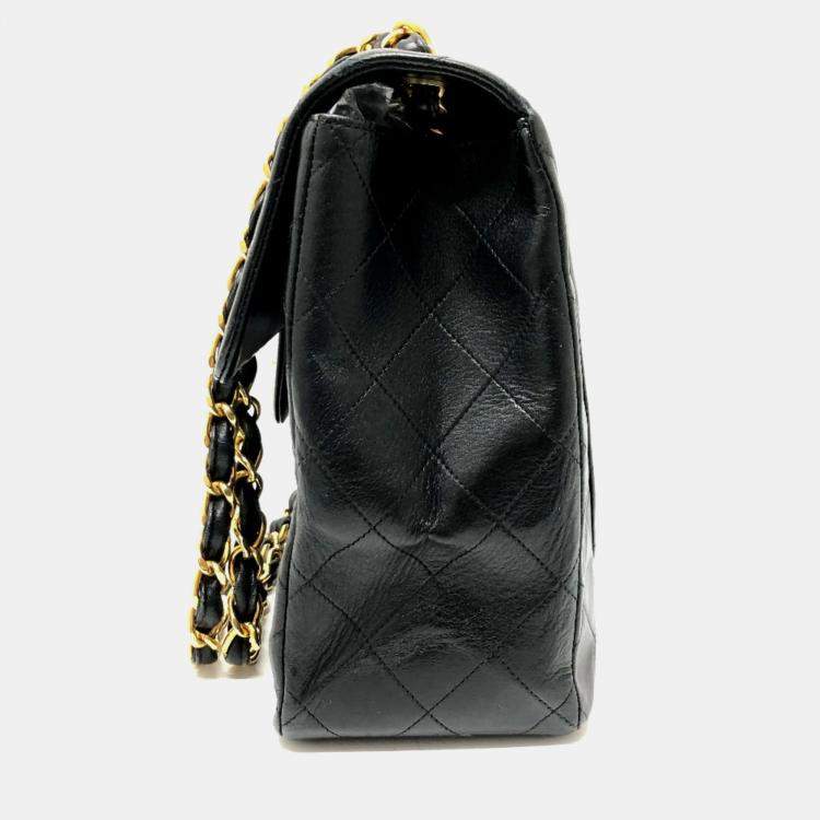 Pre Owned Chanel Black Quilted Lambskin Maxi Jumbo XL Classic Single Flap Bag
