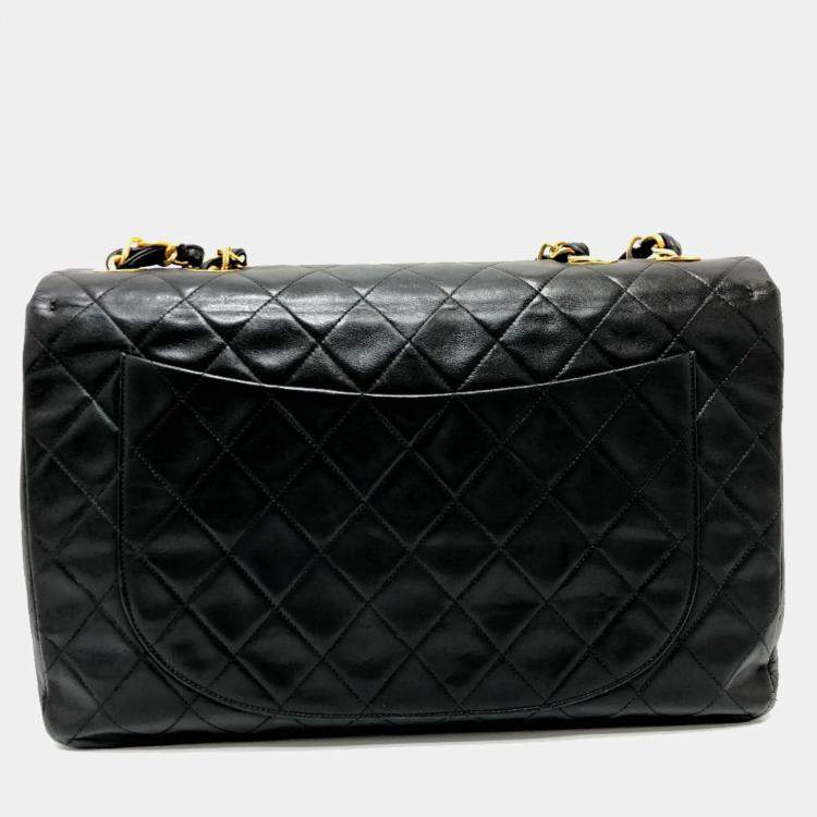 Pre Owned Chanel Black Quilted Lambskin Maxi Jumbo XL Classic Single Flap Bag